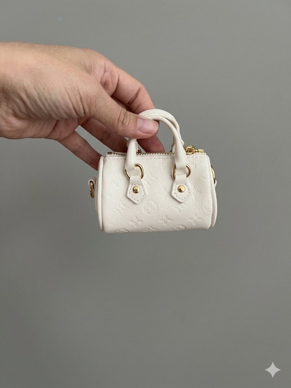 White Embossed Mini Duffle Bag Charm